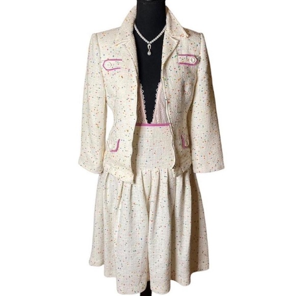 Vintage 90s David Meister Barbiecore skirt suit size S